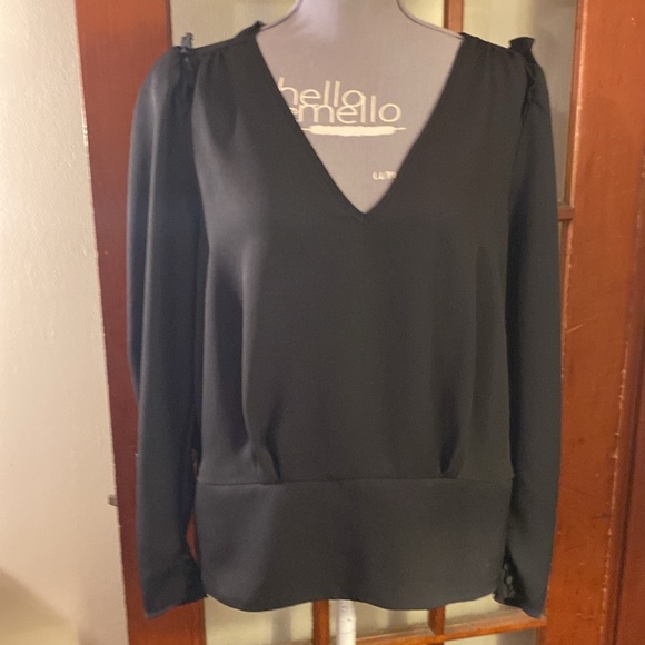 Express Womens Puff Sleeve V-neck Ruffle Shoulder Long Sleeve Top Black Size L - Picture 5 of 11